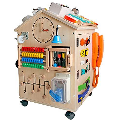 SHIERDU Montessori Wooden Busy House Basic Life Skills and fine Motor Training for Children, pre-School Education and Learning Busy Board, Sensory Game Toys, Large Gifts for Boys and Girls