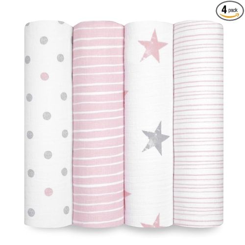 aden + anais Essentials Muslin Swaddle Blankets for Baby Girls and Boys, Newborn Receiving Blanket for Swaddling, 100% Cotton Baby Swaddle Wrap, 4 Pack, Doll