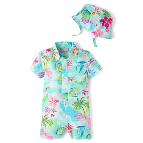 Baby Boys Matching Family Tropical Romper 2-Piece Outfit Set - Pink