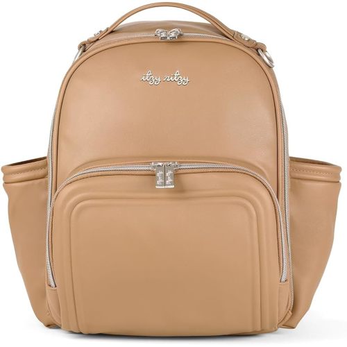 Itzy Ritzy Mini Diaper Bag Backpack – Chic, Compact Mini Plus Backpack with Changing Pad, 10 Pockets (6 Internal, 4 External), Grab-Top Handle & Rubber Feet (Chai)