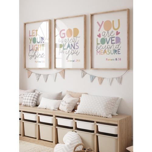 Set of 3 Bible Verse Prints, Christian Wall Art, Girls Nursery Prints, Girls Bedroom Decor, Nursery Wall Art, Kids Room, Scripture Prints