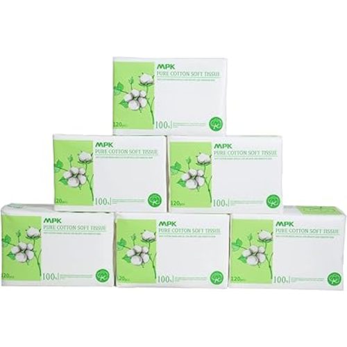 MPK-100% Cotton Baby Dry Wipes, Baby care,Unscented and Hypoallergenic, 120pcs/pack, 720pcs/6pack Odorless Disposable Facial Tissues,Baby Necessities for Diaper Changes, Meals,Wet and Dry Use