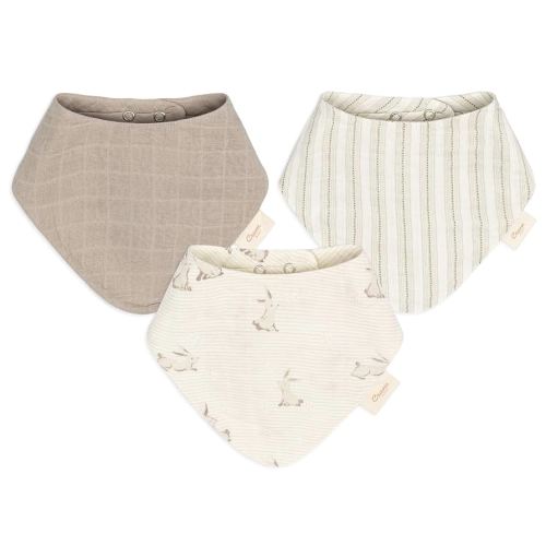 Crane Baby 100% Organic Cotton Baby Bibs, 3-pc. Set, Bunny Pattern For Boys, Girls, Unisex, Feeding, Drooling, Teething Bibs