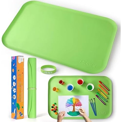 Silicone Art Mats for Kids, Silicone Craft Mat with Lip to Keep Clean, Play Sand Mat for Kids 24"x16" Mat (Green)