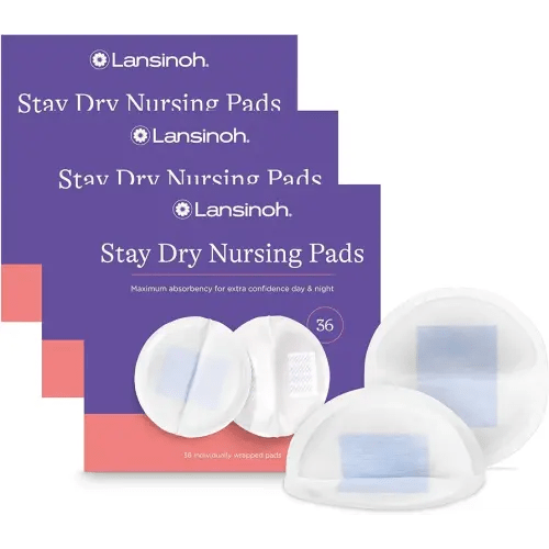 Lansinoh Stay Dry Disposable Nursing Pads, Soft and Super Absorbent Breast Pads, Breastfeeding Essentials for Moms, 36 Count (Pack of 3)