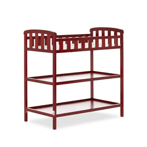 Dream On Me Emily Changing Table In Cherry, Comes With 1" Changing Pad, Features Two Shelves, Portable Changing Station, Made Of Sustainable New Zealand Pinewood
