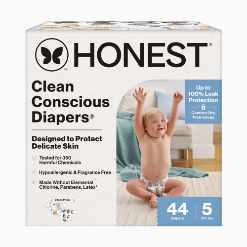 The Honest Company Clean Conscious Disposable Diapers Size 3-5 - It's A Pawty + All The Letters, Size 5, 44 Count