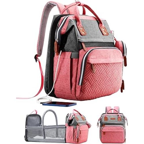 Diaper Bag Backpack, Large Diaper Bag, Baby Bag, Multifunctional Diaper Bag, Pinkgray