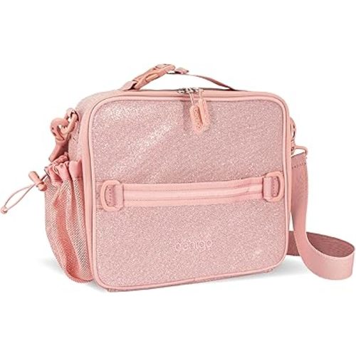 Bentgo Kids Lunch Bag - Double-Insulated, Reusable Lunch Bag for Kids 3+ with Adjustable Strap; Holds Lunch Box/Water Bottle/Snacks; Easy-Clean, Water-Resistant & Pockets (Glitter - Petal Pink)