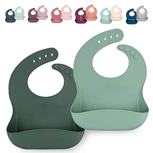 AVA + OLIVER Waterproof Silicone Bib Set with Adjustable Neck Closure - Durable Silicone Bibs for Babies - Set of 2