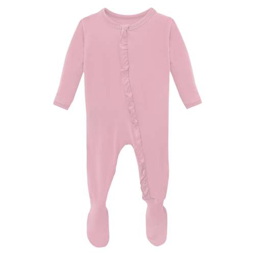 Layette Ruffle Footie with 2 Way Zipper in Cake Pop