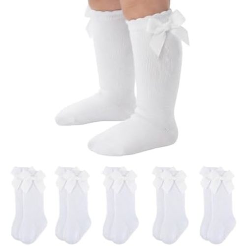 Baby Knee High Socks Girls Newborn Infants Toddlers Cotton Bow Ruffle Long Socks Non Slip Stockings Dress Socks