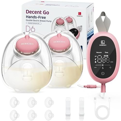 Breast Pump Hands Free D6, Ultra-Lightweight Wearable Breast Pump with Soft Double-Seal Flange - 25mm, Quiet & Leak-Proof Portable Electric Pump, 3 Modes & 9 Levels, Upgraded Low Noise Motor