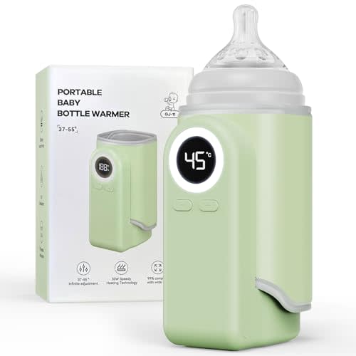 Portable Bottle Warmer for Travel,Fast-Heating & Precise Temperature,USB-C Fast Charging for Breast Milk/Formula Milk Warming,Fit Car, Airplane & On-The-Go Baby Bottle Warmer (Green-A)