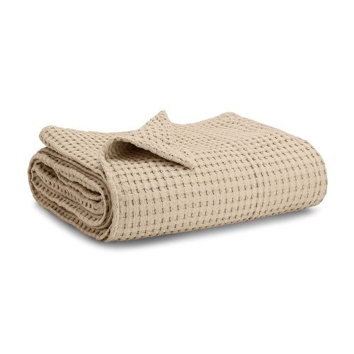 Comfy Cubs Waffle Weave Baby Blanket - 40” x 40” Cotton Blanket with Textured Design - Lightweight Swaddle for Bed, Crib, Stroller, or Couch - Soft and Cozy Cover for Toddlers, Boys & Girls - Sand