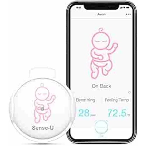 Sense-U Baby Breathing Monitor - Tracks Baby's Breathing Movement, Temperature, Rollover and Sleeping Position for Baby Safety with Audio Alarm on Smartphones, Pink