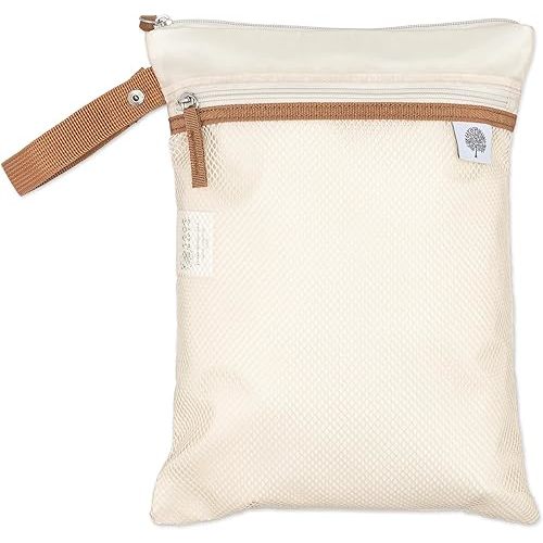 Parker Baby Cloth Diaper Wet Dry Bag - Waterproof Reusable Bag with Mesh Organizer and Zippered Pocket | Stylish, Machine-Washable, Convenient Handle for Diapers, Wet Clothes, Swimsuits - Cream