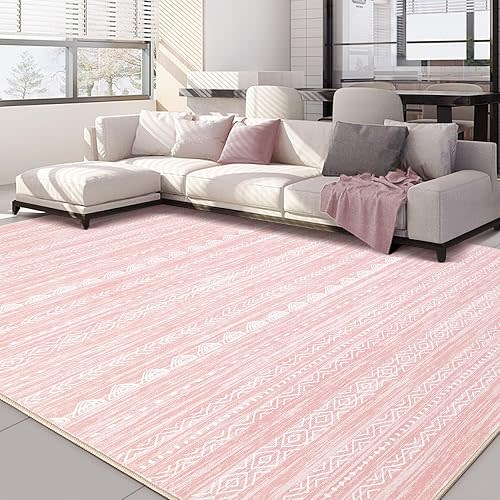 Nakagishi Pink Rugs for Bedroom Girls: 5x8 Washable Boho Large Neutral Area Rug Cute Soft Modern Indoor Floor Non Slip Accent Carpet for Living Room Nursery Kids Playroom Dorm Preppy Baby Room Decor