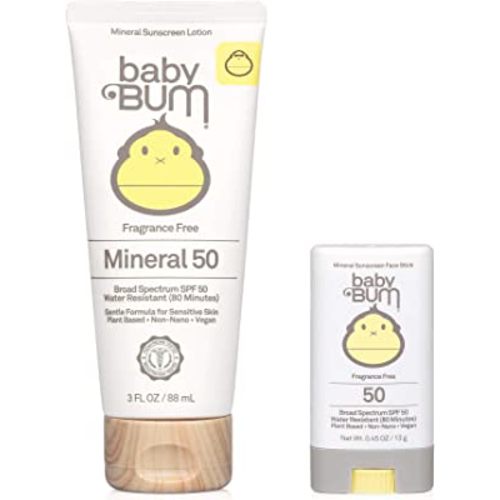 Sun Bum Baby Bum Spf 50 Sunscreen Face Stick and Lotion Mineral Uva/uvb Face and Body Protection for Sensitive Skin Fragrance Free Travel Size