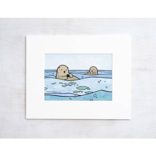 Sea Otters Watercolor Illustration Ocean Print Animal Art for Kids Coastal Beach Art Children