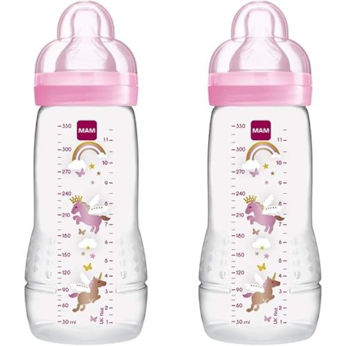 330ml Pack Of 2 Pink Mam Baby Bottle With Spill Free Lid