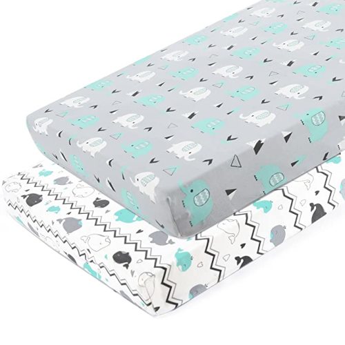 Pack n Play Stretchy Fitted Pack n Play Playard Sheet Set BROLEX 2 Pack Portable Mini Crib Sheets,Convertible Playard Mattress Cover,Ultra Soft Material,Elephant & Whale