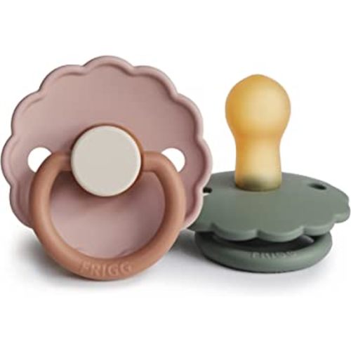 FRIGG Daisy Natural Rubber Baby Pacifier | Made in Denmark | BPA-Free (Biscuit/Lily Pad, 0-6 Months) 2-Pack