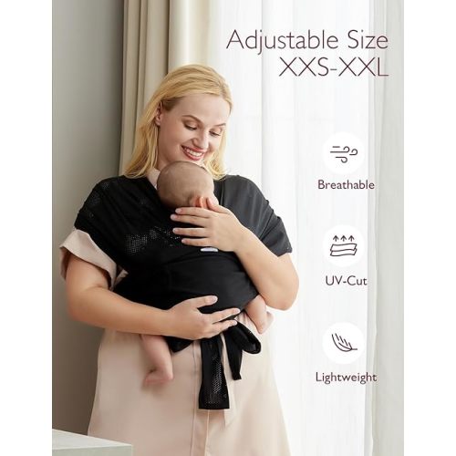 Momcozy Baby Carrier AirMesh - The Perfect Summer Sling for Newborns to Toddler 8-35 lbs - Cooling Fabric Baby Wrap, Hands Free, Lightweight and Ergonomic, Black