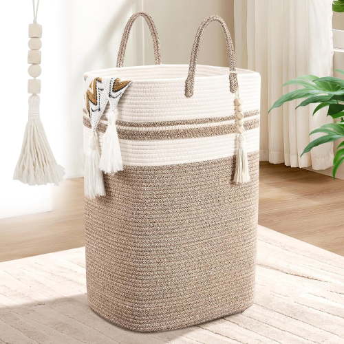 Woven Laundry Basket for Clothes, 65L Large Rectangle Laundry Hampers, Nursery Storage Basket for Toys, Tall Dirty Clothes Hamper for Bedroom Aesthetic, Bathroom, Laundry Room