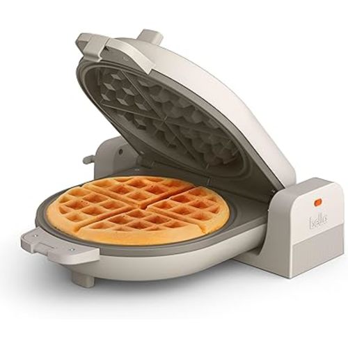 bella Flip-n-Store Waffle Maker with EverGood™ Ceramic Nonstick Coating, Fits-anywhere™ Kitchenware, Power Indicator Light, Cool Touch Handle & Cord Wrap, 7” Wide & 1" Deep Plates, 1000 Watt, Oatmilk