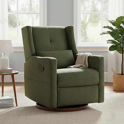 Nursery Recliner Chair Swivel Glider Upholstered Rocker Fabric Manual Reclining Chair with Wood Base for Living Room Bedroom