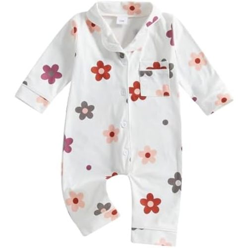 Balaflyie Baby Girl Button Down Pajamas Romper One-Piece Jumpsuit Long Sleeve Sleeper Infant Sleepwear