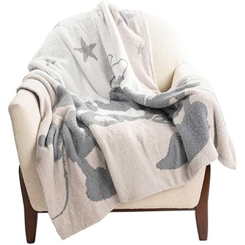 Jay Franco Disney Mickey Mouse & Minnie Mouse Feather Knit Fluffy Throw Blanket - Gray Stars Fuzzy Blanket Measures 50 x 60 Inch - Super Soft Lightweight Bedding