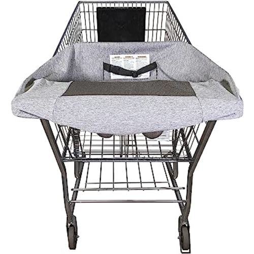 Boppy Compact Shopping Cart Cover, Antibacterial Treated, Gray Heathered with Storage Pouch, Easy-on Stretch Fabric for Single and Wide Shopping Carts, Highchairs and Playground Swings, 6-48 Months