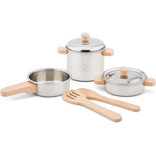 New Classic Toys Metal Pan Set - Pretend Play Toy for Kids Cooking Simulation Educational Toys and Color Perception Toy for Preschool Age Toddlers Boys Girls