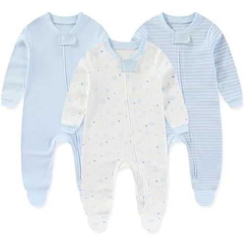Unisex Zipper Baby Footies Rompers Long Sleeve 3 Pack Infant Boy Girl Jumpsuits 0-12Months Babies Outfits