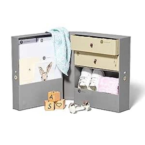 Savor | Baby Keepsake Organizer Box | The Original Fabric Acid-Free Modern Minimalist Gender-neutral Memory Box with Labels | For Pregnancy, Mother’s Day, Baby Shower, New Baby Girl Baby Boy Gifting - No Customization - Slate