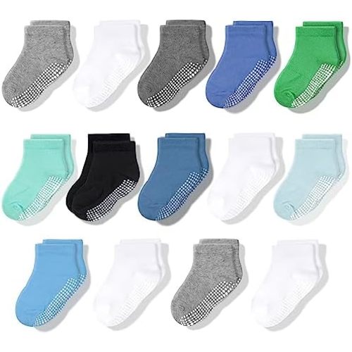 CozyWay Baby & Toddler Socks With Grippers Non Slip Low Cut Grip Socks for Girls and Boys Soft Comfy Cotton 14 Pack