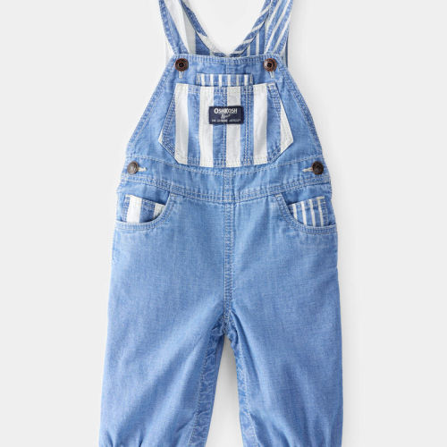 Blue Ozone Wash Baby Neutral Vintage Inspired Striped Chambray Overalls - Blue Wash | Carter’s Oshkosh Canada