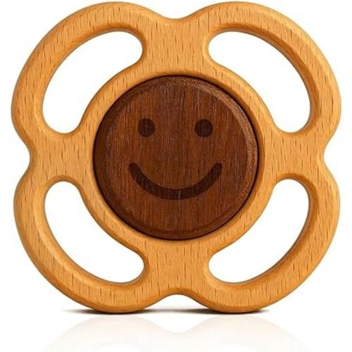 Wooden Teether for Babies 0-12 Months, Baby Teether Toy - Organic Teething Toy with Gentle Rattle – BPA-Free, No Paint, No Plastic – Montessori Sensory Toy, Newborn Gift