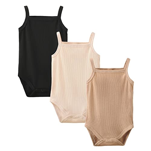 OPAWO Onsies for Baby Girls' Bodysuits 3 Pack Neutral Baby Clothes Spaghetti Strap & Long Sleeve Fall Baby Undershirt 0-2T
