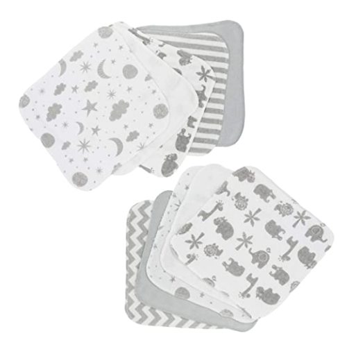 Spasilk Washcloth Wipes Set for Newborn Boys and Girls, Soft Terry Washcloth Set, Pack of 10, Gray Celestial - 10 Pack - Grey Celestial