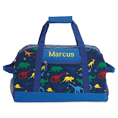 Lillian Vernon Dinosaur Personalized Small Duffel Bag for Kids - Blue with Rainbow Dinosaur Print, 9 x 10 x 19 inches