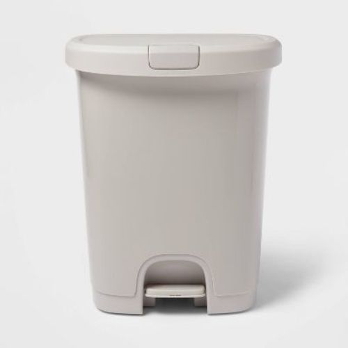 7gal Step Trash Can With Locking Lid Gray - Brightroom™: Plastic, Rectangle, Indoor, 7.7 Gallon, Step-on, Glossy Finish