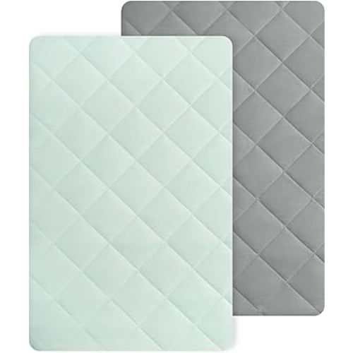 TILLYOU Pack n Play Sheets Pad 2 Pack - Thick Crib Sheets Pad, Soft Quilted Sheets with 1''-3'' Deep Pocket, Breathable Fluffy Crib Mattress Pad, 39"x27", Sage Green & Charcoal Gray