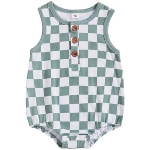 MoZiKQin Baby Boy Girl Clothes Newborn Checkered Bubble Romper Sleeveless Jumpsuit Infant One Piece Summer Outfit