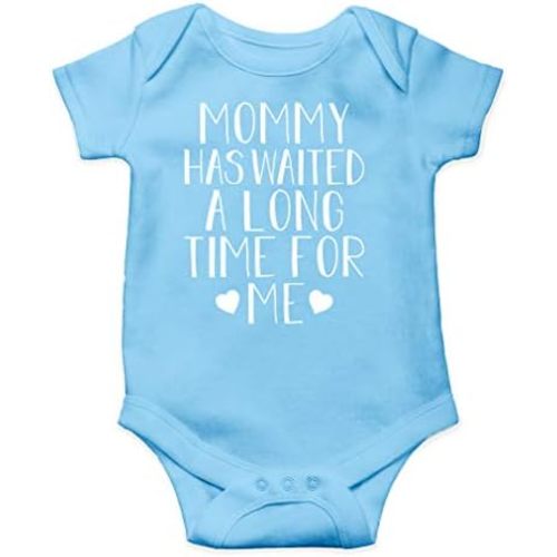 AW Fashions Mommy Has Waited A Long Time For Me Baby Bodysuit Funny Cute Unisex Newborn Outfit Boys Girls