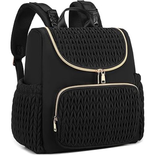 Large Capacity Diaper Bag Backpack with Stroller Buckle, Water-Resistant Travel Baby Bag with Insulated Pockets (modern, Black-lightgold)