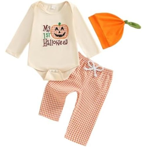 My First Halloween Baby Boy Outfit Newborn Long Sleeve Romper Pants Hat Baby Pumpkin Clothes Fall Winter Clothes