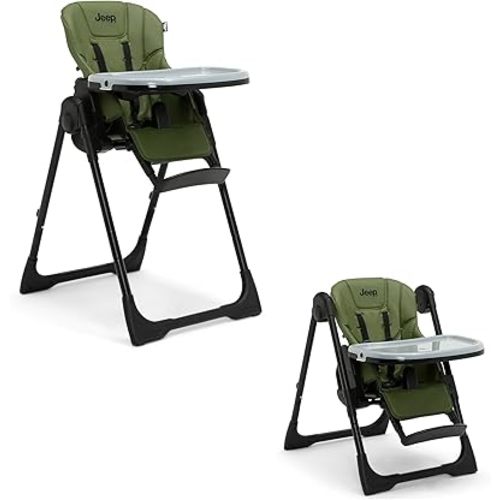 Jeep by Delta Children Classic Convertible 2-in-1 High Chair for Babies and Toddlers with Adjustable Height, Recline & Footrest - Dishwasher Safe Meal Tray, Olive Green